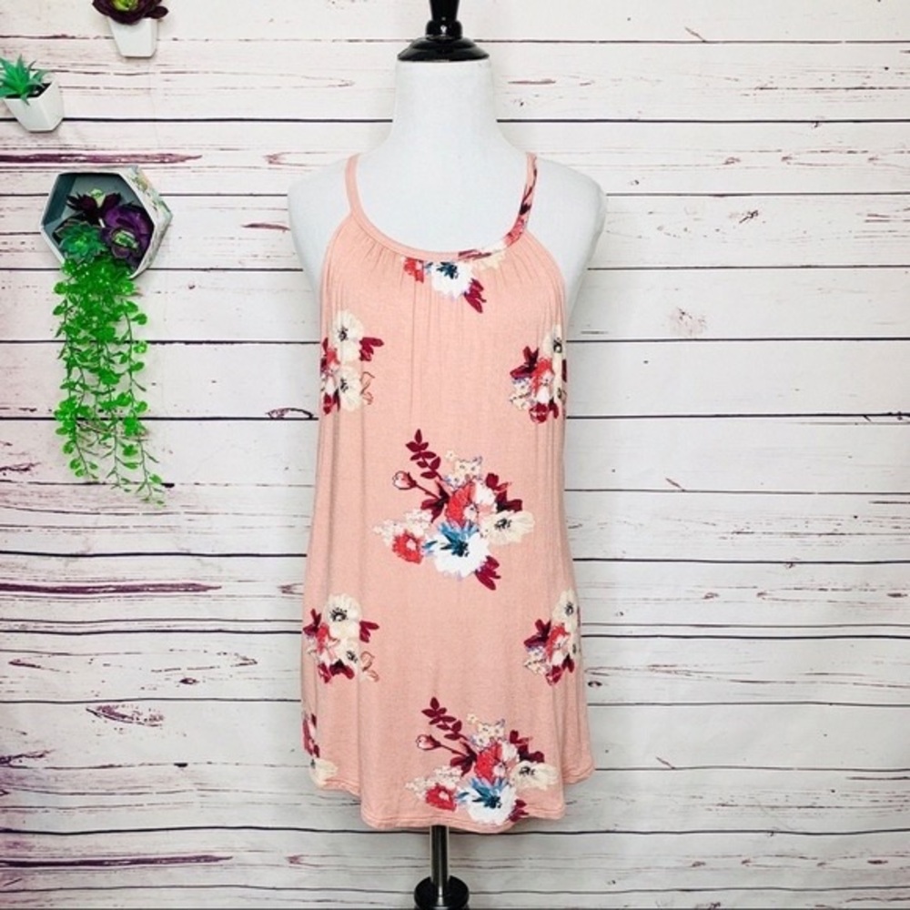 Peach Floral Racerback Tank Dress